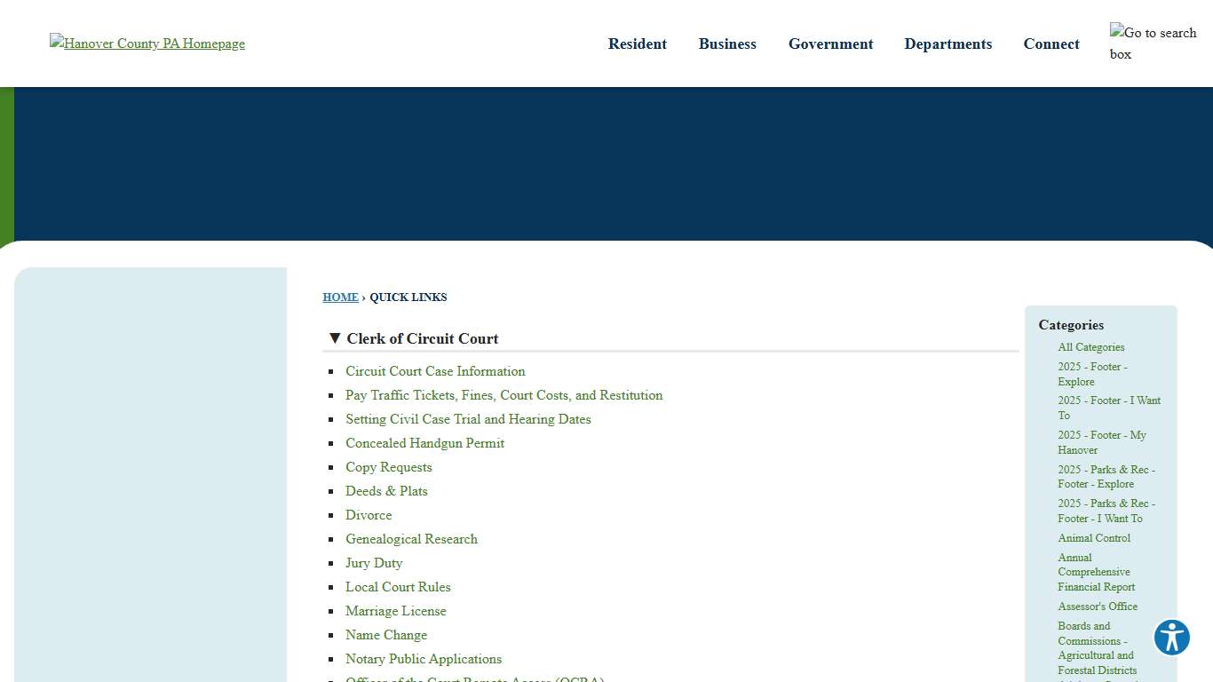 Quick Links • Clerk of Circuit Court